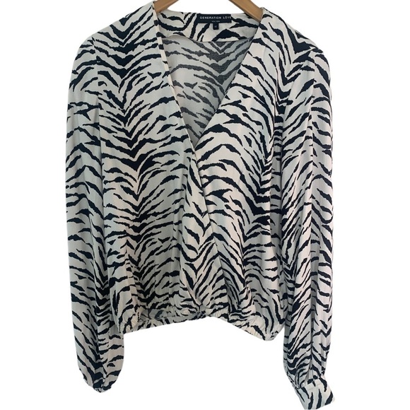 Generation Love Zebra Print V-Neck Blouse - Picture 3 of 12
